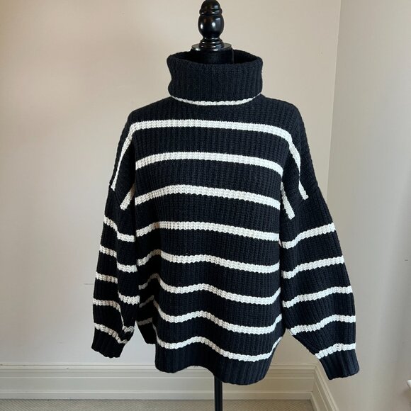 SPLENDID X CELLA JANE Striped Turtleneck Wool Cashmere Oversized Sweater Size S - Picture 2 of 9